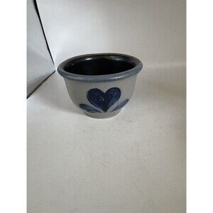Rowe Pottery Works Cambridge WI 1999 Blue Heart Salt Glazed Bowl 5” Farmhouse